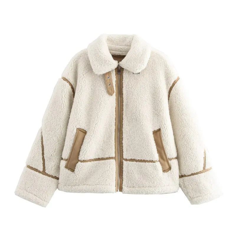 Women's Patchwork Lamb Fur Jacket - European and American Style