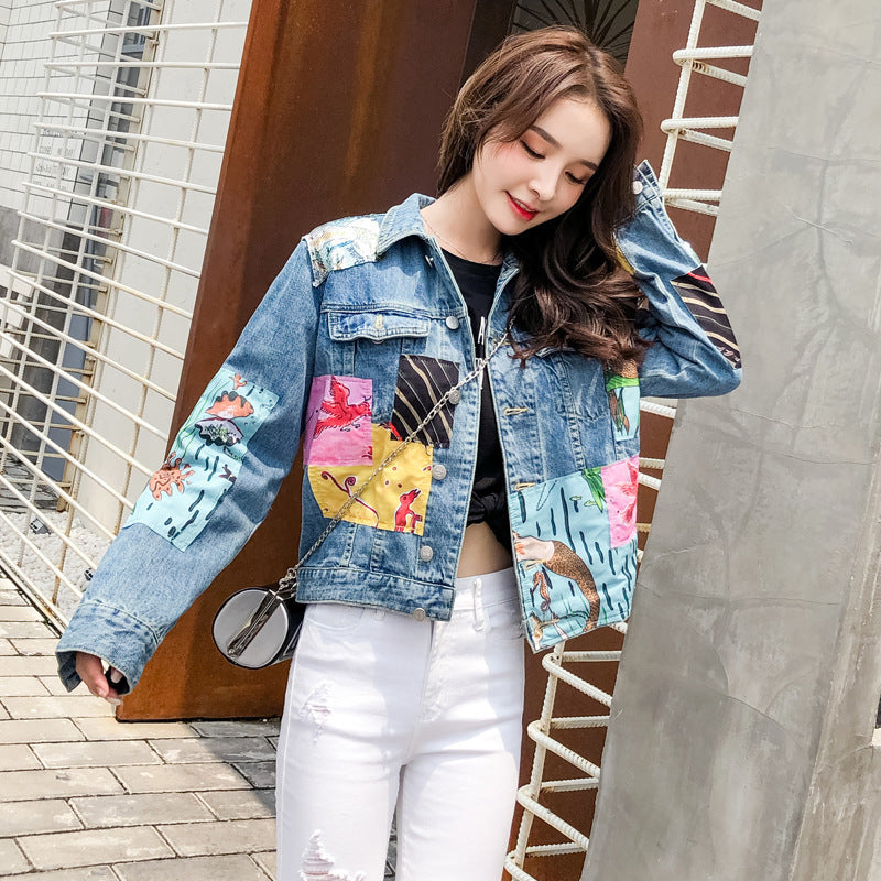 Bohemian Denim Jacket with Cartoon Print