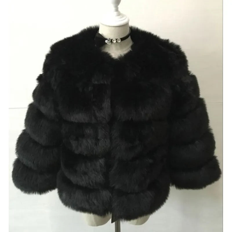 Women's Winter Faux Mink Fur Coat – Elegant Thick Warm Outerwear Jacket