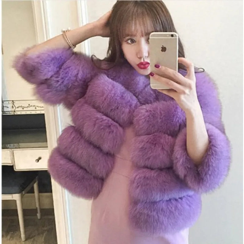 Women's Winter Faux Mink Fur Coat – Elegant Thick Warm Outerwear Jacket