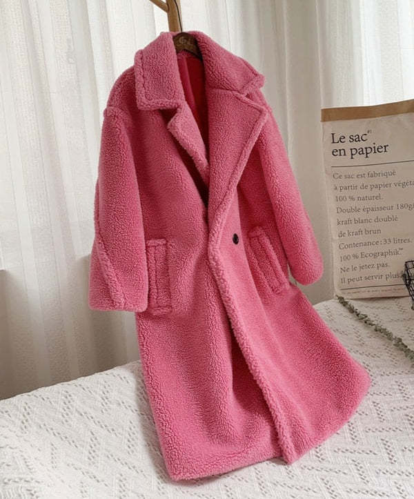 Lapel Lamb Fleece Coat with Pockets – Cozy Elegance for Winter