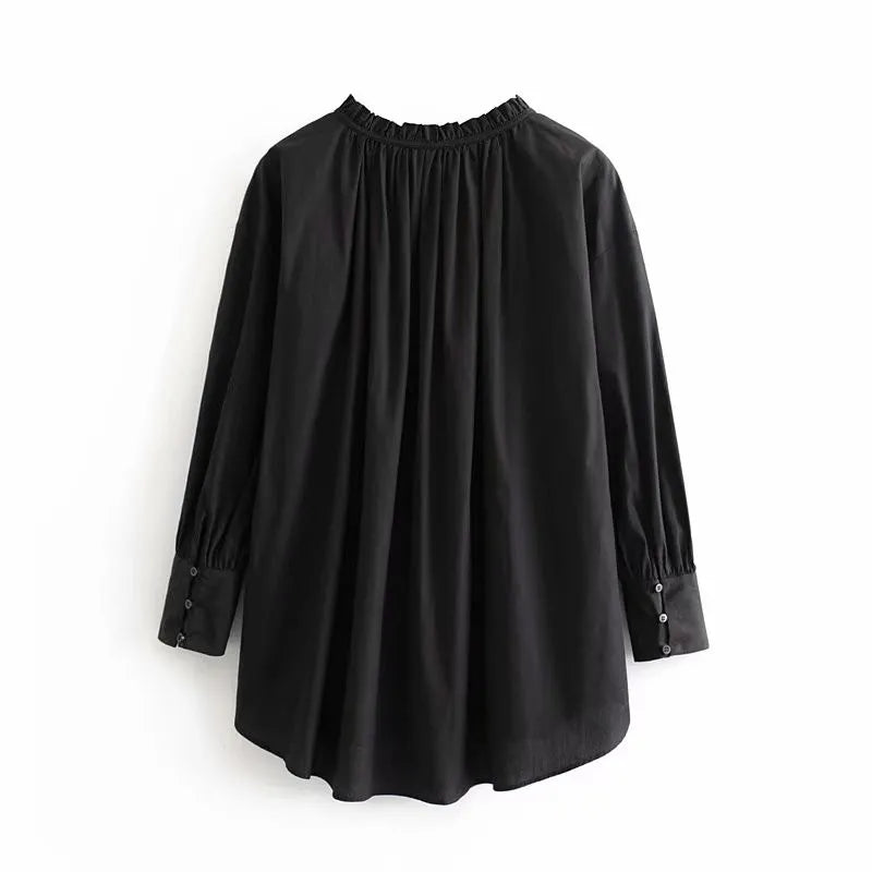 Autumn Fashion Loose Fit Ruffled Lace-Up Long Sleeve Shirt