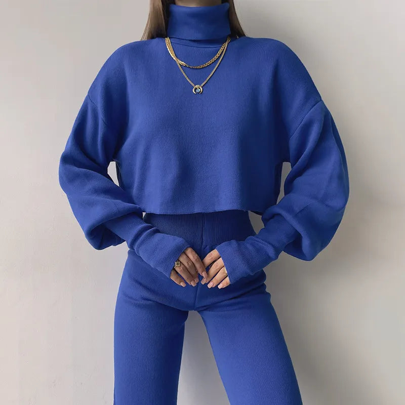 Autumn & Winter Turtleneck Loose Long Sleeve Top and Casual Trousers Set