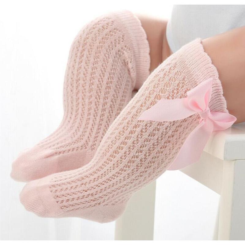 Cute Baby and Toddler Bow Knee-High Socks – Soft Cotton Mesh Design for Girls 2 pairs