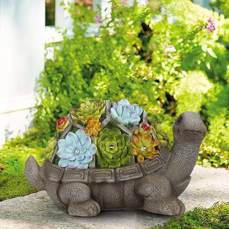 LED Solar Tortoise Resin Succulent Ornament Lamp – Decorative Solar-Powered Animal Craft