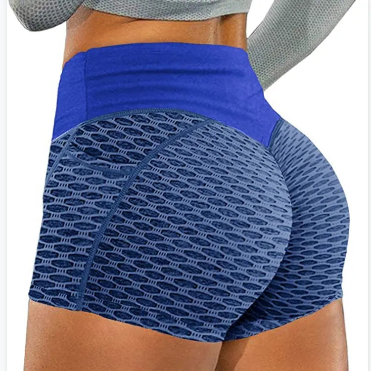 Honeycomb Jacquard Sports Yoga Shorts - High-Waist Pocket Fitness Pants for Women