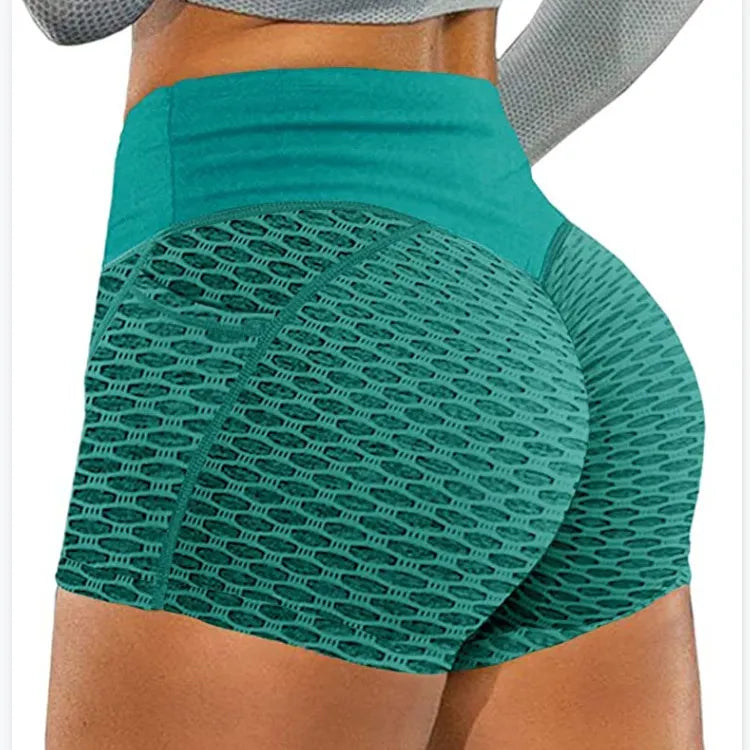 Honeycomb Jacquard Sports Yoga Shorts - High-Waist Pocket Fitness Pants for Women