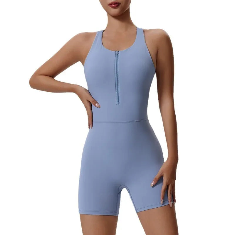 Women’s Summer Yoga Zipper Backless Jumpsuit – Quick-Drying Activewear