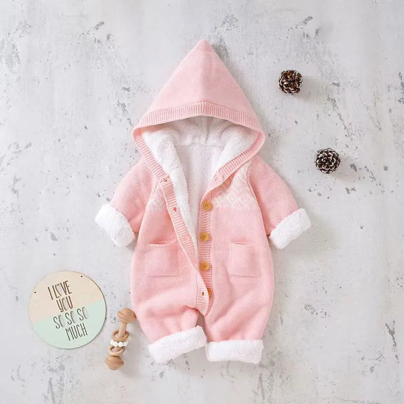 Babies Knit Jumpsuit Cute & Thickened Warm Cotton Romper