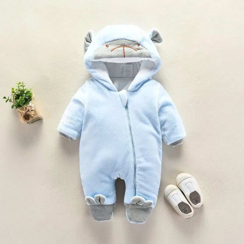 Autumn and Winter Newborn Climbing Suit Cozy Hooded Flannel Romper for Babies