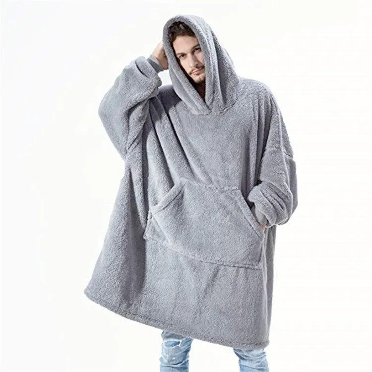 Oversized Hoodie Sweatshirt with Big Pocket – Double-Sided Fleece Wearable Blanket for Ultimate Comfort