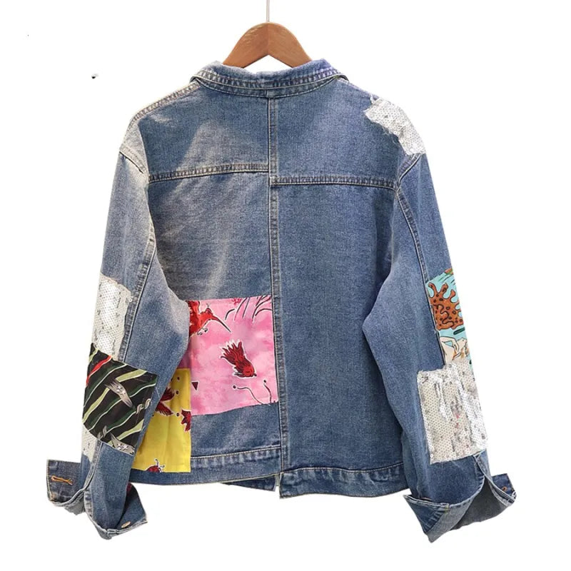 Bohemian Denim Jacket with Cartoon Print