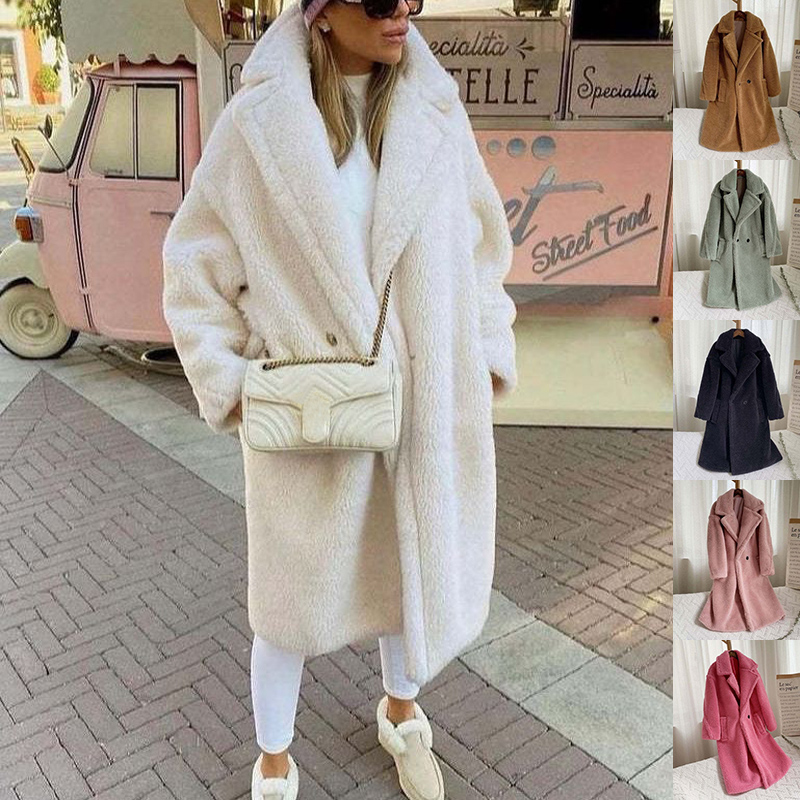 Lapel Lamb Fleece Coat with Pockets – Cozy Elegance for Winter