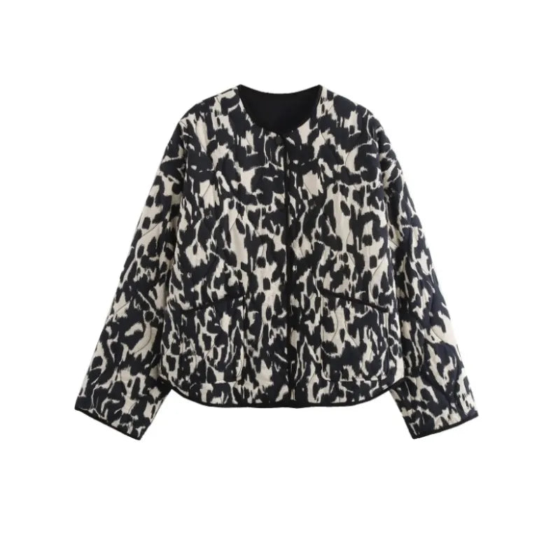 Women's Leopard Print Crew Neck Coat