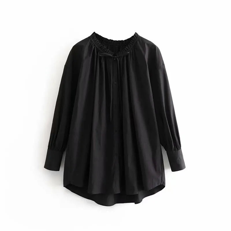 Autumn Fashion Loose Fit Ruffled Lace-Up Long Sleeve Shirt