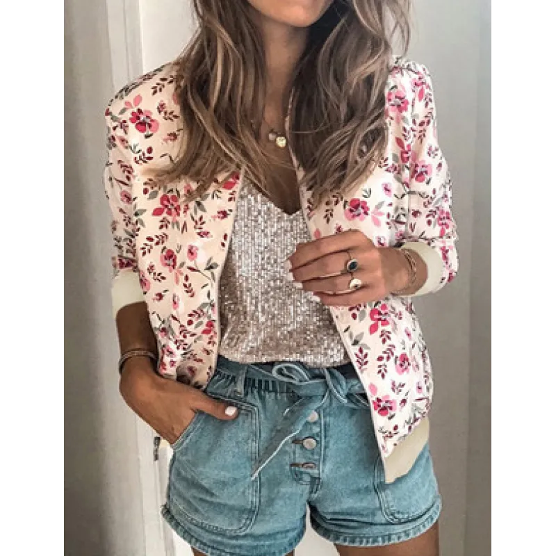 Women's Floral Pattern Jacket – Beautifully Cozy Polyester Stand Collar Jacket