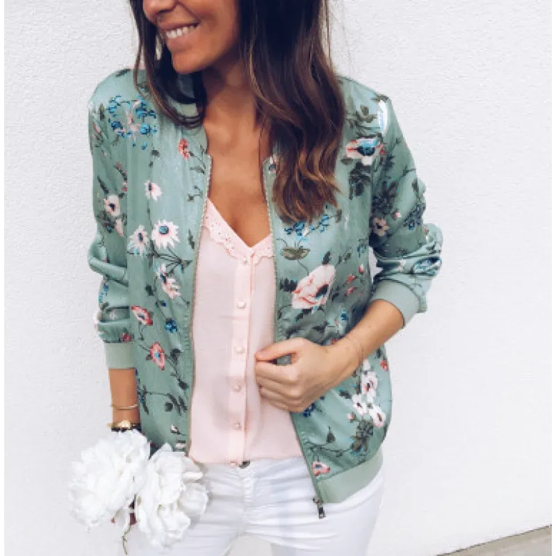 Women's Floral Pattern Jacket – Beautifully Cozy Polyester Stand Collar Jacket