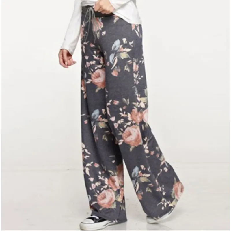 Women's Loose Floral Print Wide Leg Pants – Mid-Waist Straight Trousers for Everyday Comfort