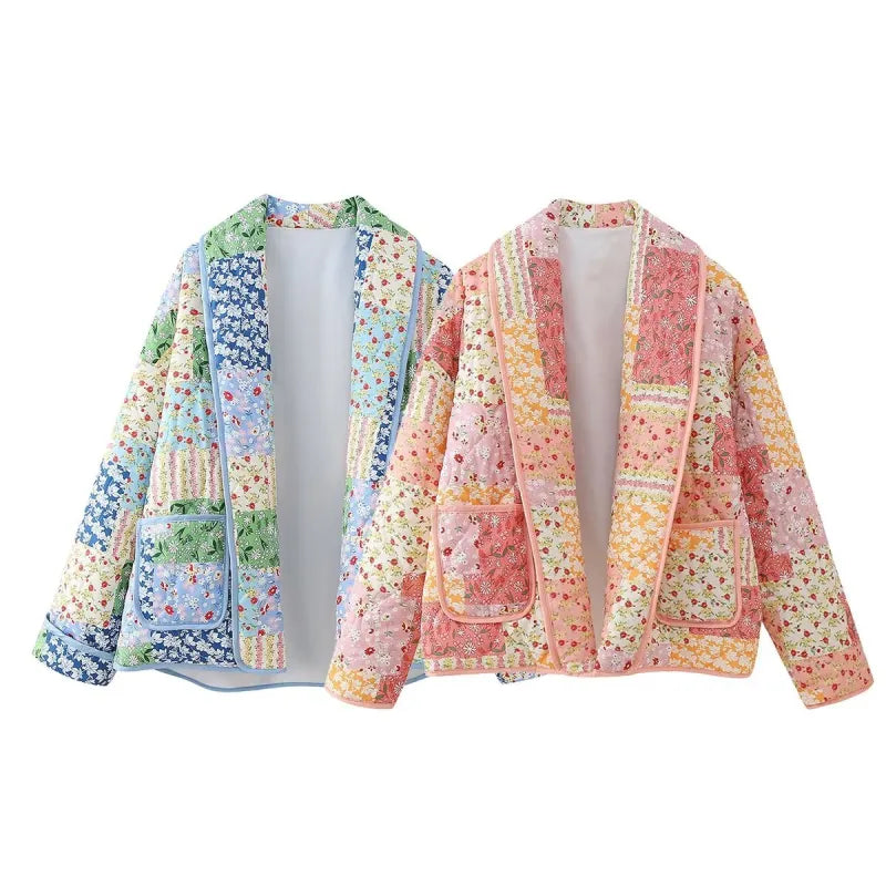 Lapel Fashion Pattern Print Cotton Padded Jacket Coat