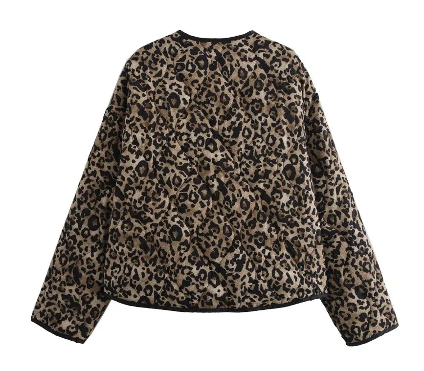 Women's Leopard Print Crew Neck Coat