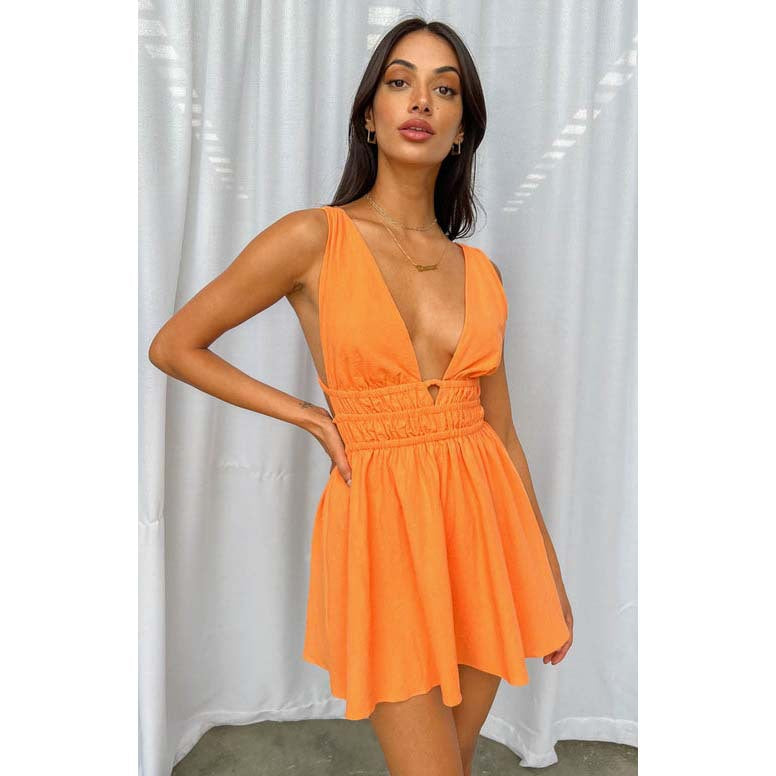 Boho Ruffle Mini Dress – Backless Summer Dress with Spaghetti Straps for Sun-Kissed Days and Balmy Nights