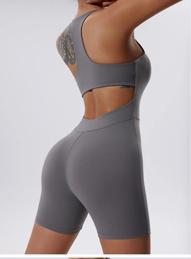 Women’s Summer Yoga Zipper Backless Jumpsuit – Quick-Drying Activewear