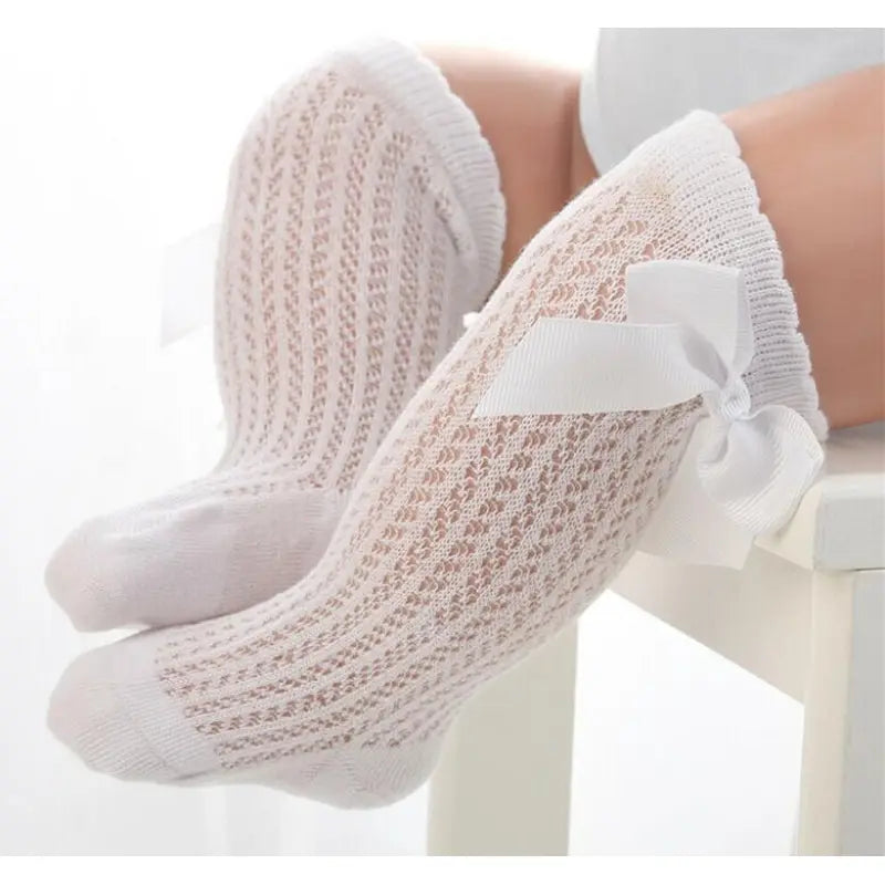 Cute Baby and Toddler Bow Knee-High Socks – Soft Cotton Mesh Design for Girls 2 pairs