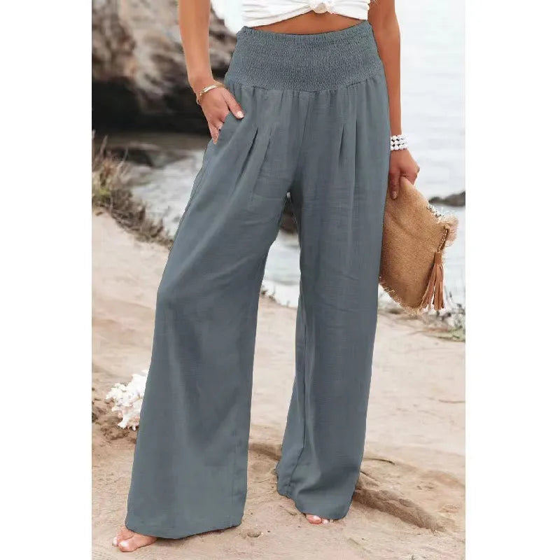 Women's Casual Wide-Leg Cotton Linen Loose Trousers – Lightweight and Stylish