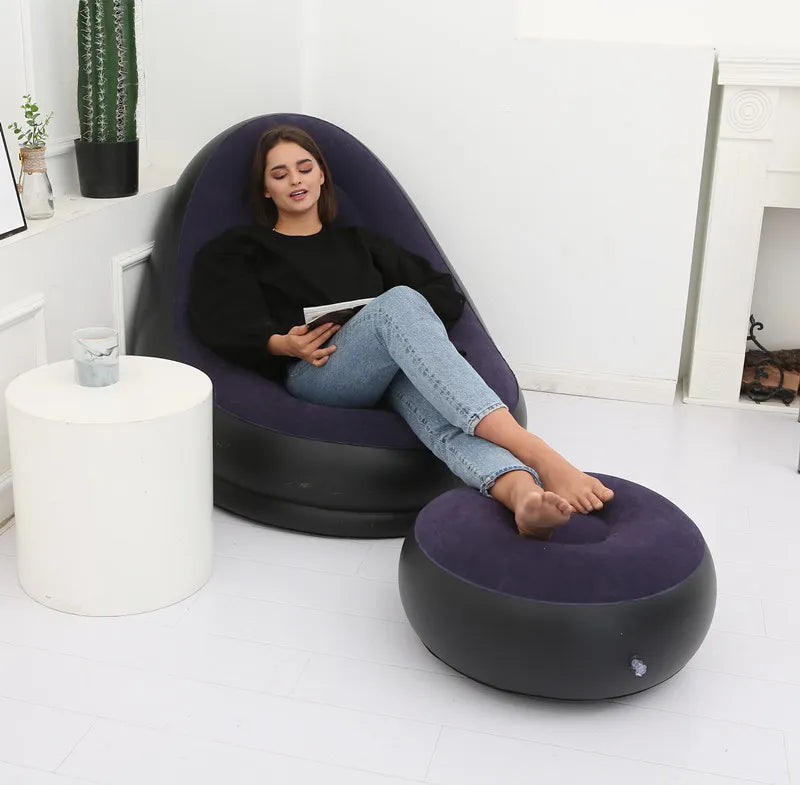 Thicker Inflatable Flocking Sofa with Footstool – Modern Lazy Sofa for Relaxation