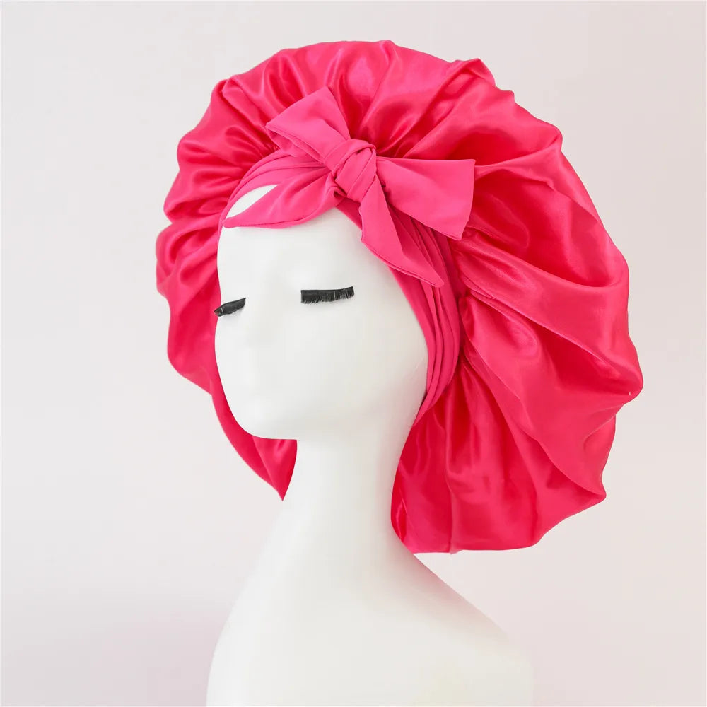 Silk Satin Bonnet for Sleeping Double-Layer Hair Protection Night Cap with Tie Band