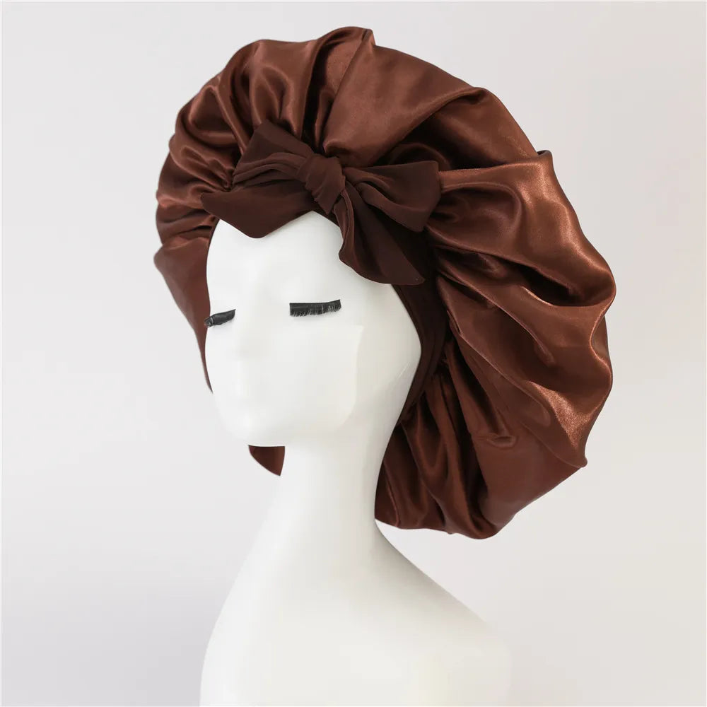 Silk Satin Bonnet for Sleeping Double-Layer Hair Protection Night Cap with Tie Band