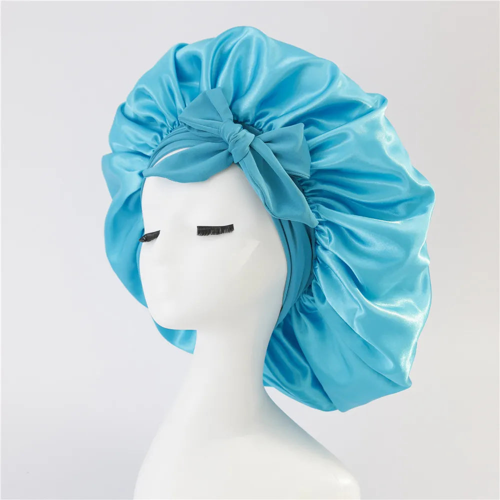 Silk Satin Bonnet for Sleeping Double-Layer Hair Protection Night Cap with Tie Band