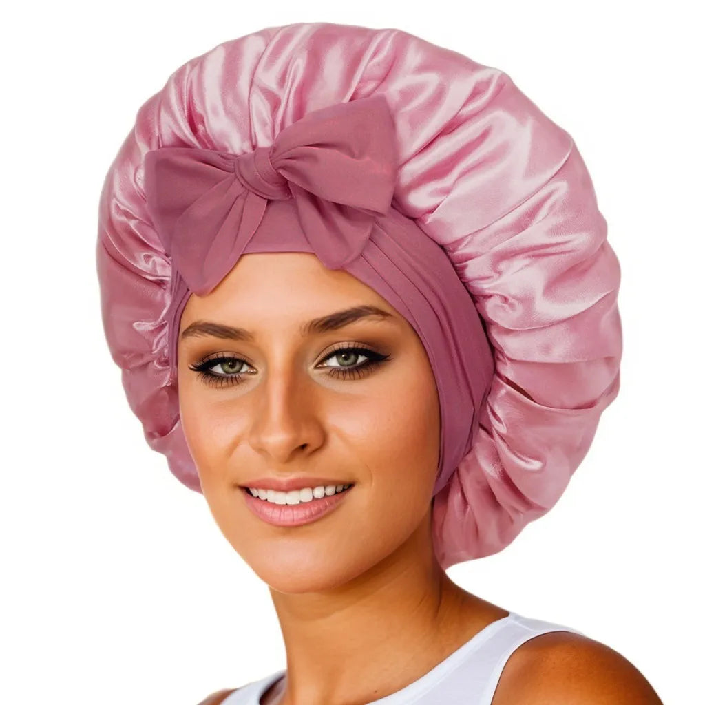 Silk Satin Bonnet for Sleeping Double-Layer Hair Protection Night Cap with Tie Band