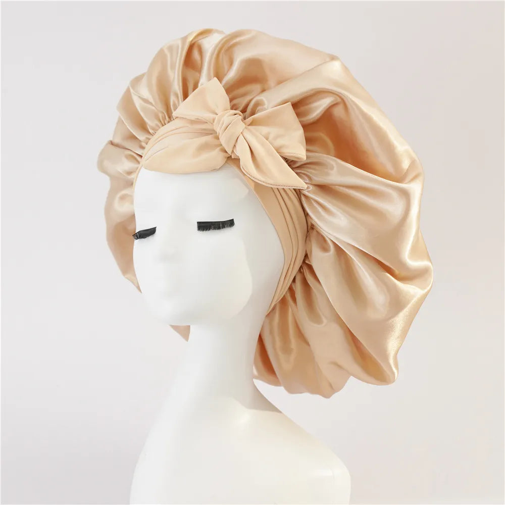 Silk Satin Bonnet for Sleeping Double-Layer Hair Protection Night Cap with Tie Band