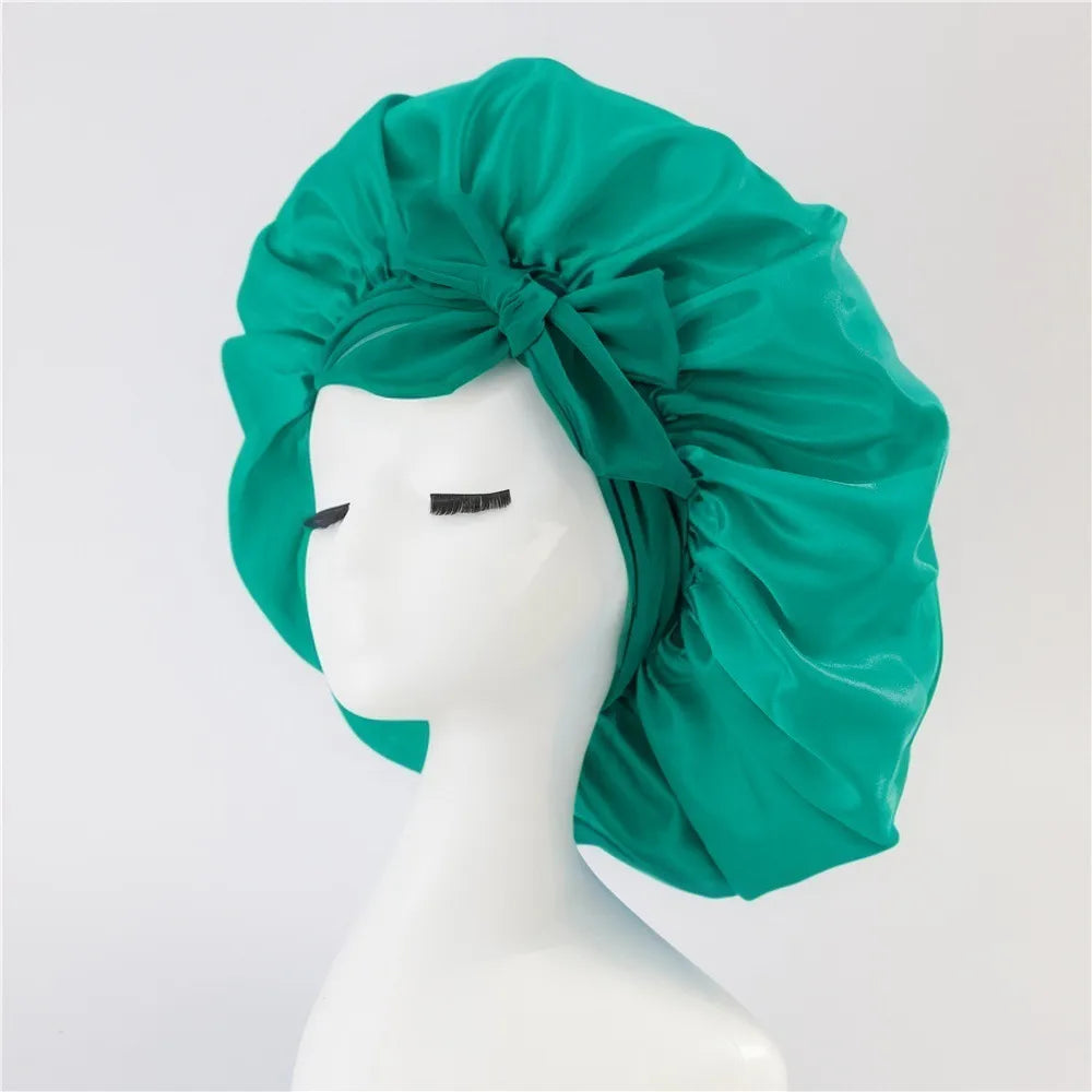 Silk Satin Bonnet for Sleeping Double-Layer Hair Protection Night Cap with Tie Band