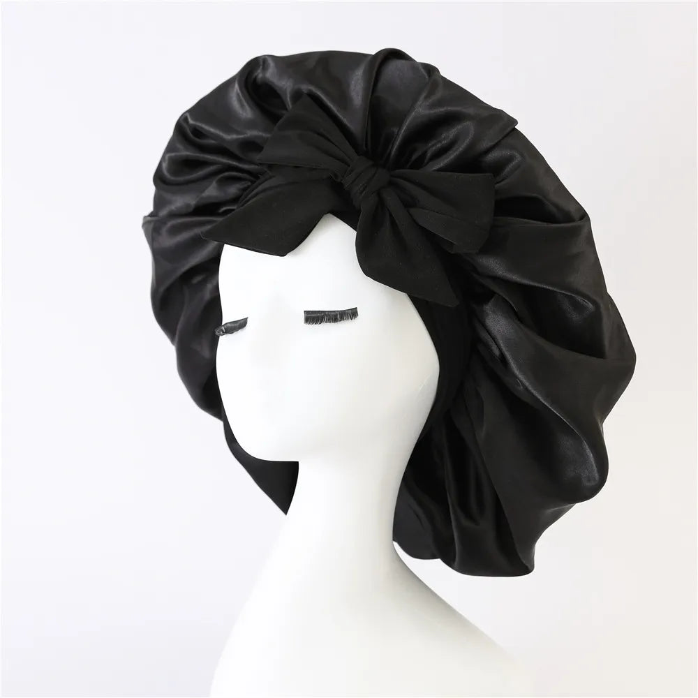 Silk Satin Bonnet for Sleeping Double-Layer Hair Protection Night Cap with Tie Band