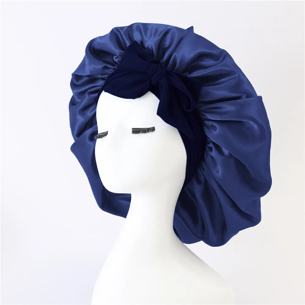 Silk Satin Bonnet for Sleeping Double-Layer Hair Protection Night Cap with Tie Band