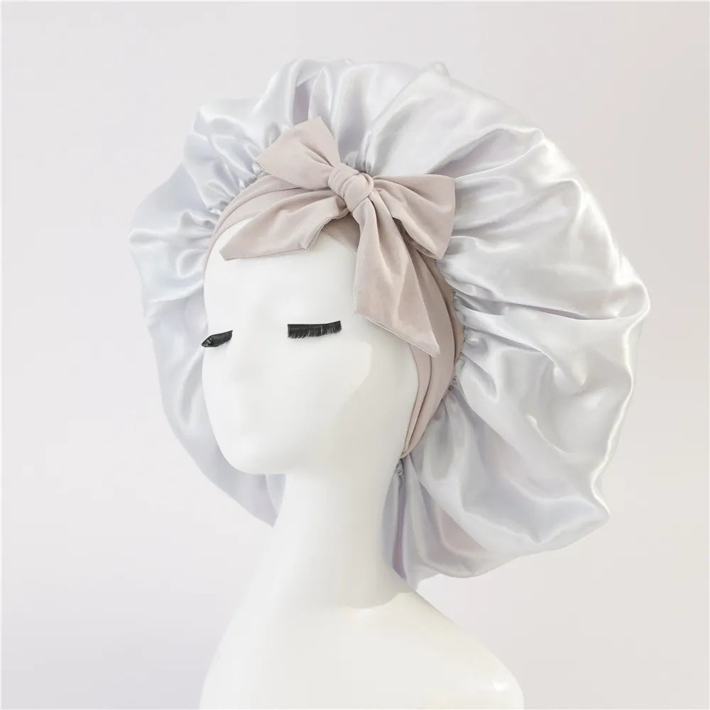 Silk Satin Bonnet for Sleeping Double-Layer Hair Protection Night Cap with Tie Band