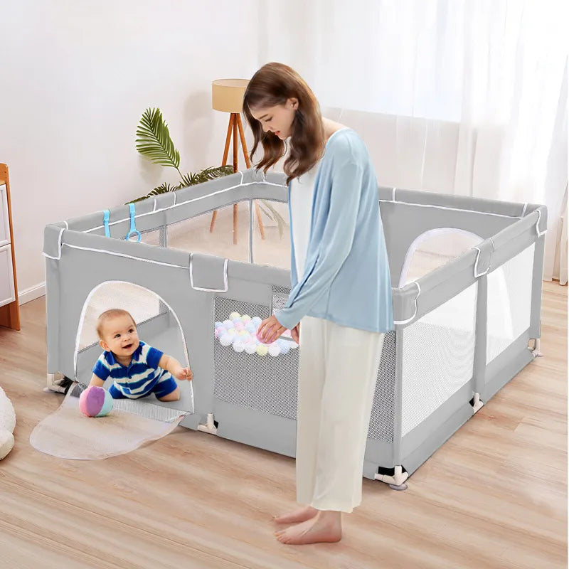 Baby Playpen with Mat – Indoor & Outdoor Activity Centre Safe, Portable Baby Fence for Toddlers Breathable Mesh Design