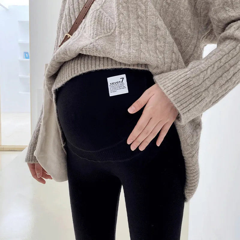 Stitching Thread Maternity Leggings - Warm Cotton Comfort for Autumn & Winter