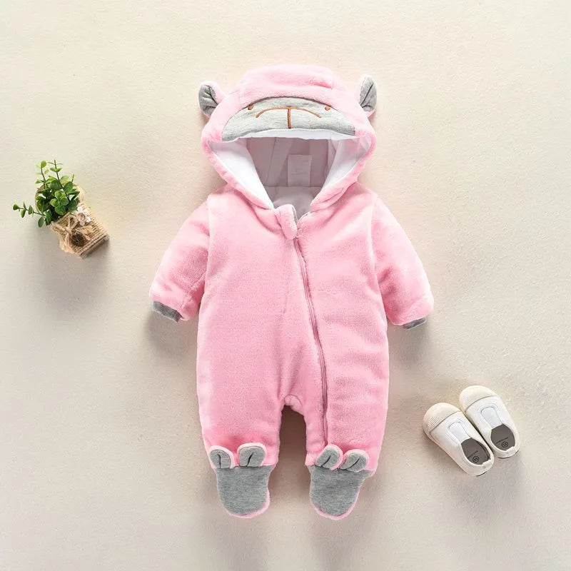 Autumn and Winter Newborn Climbing Suit Cozy Hooded Flannel Romper for Babies