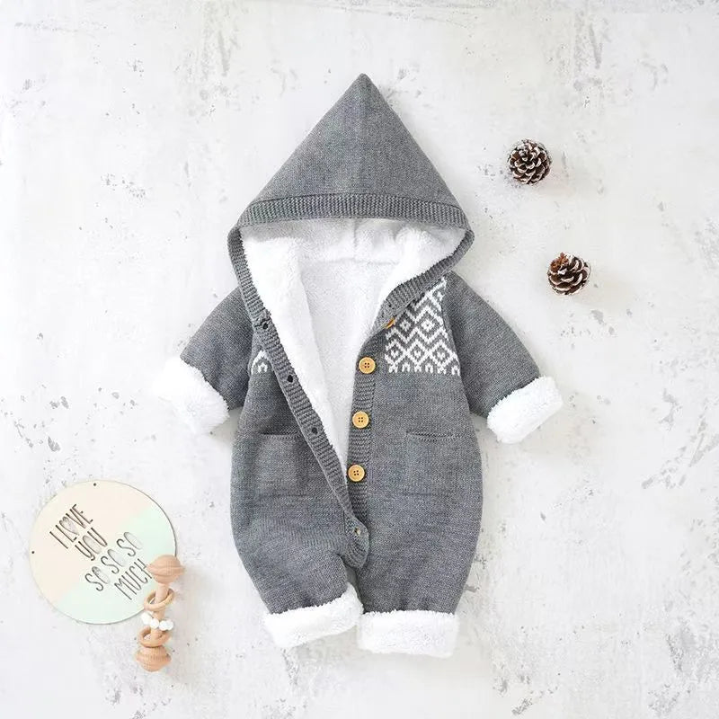 Babies Knit Jumpsuit Cute & Thickened Warm Cotton Romper