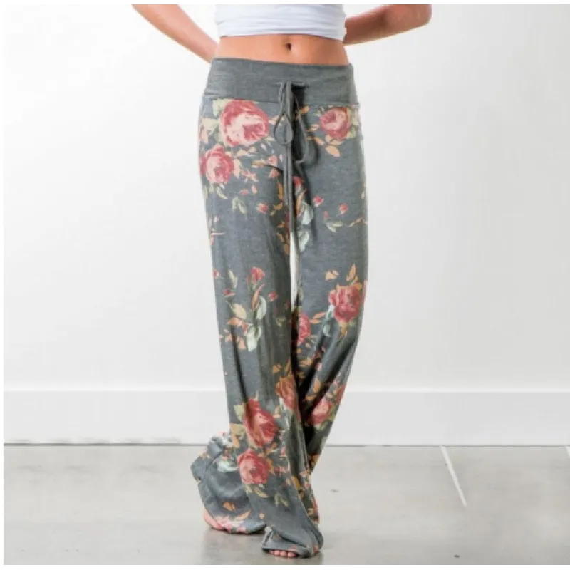 Women's Loose Floral Print Wide Leg Pants – Mid-Waist Straight Trousers for Everyday Comfort