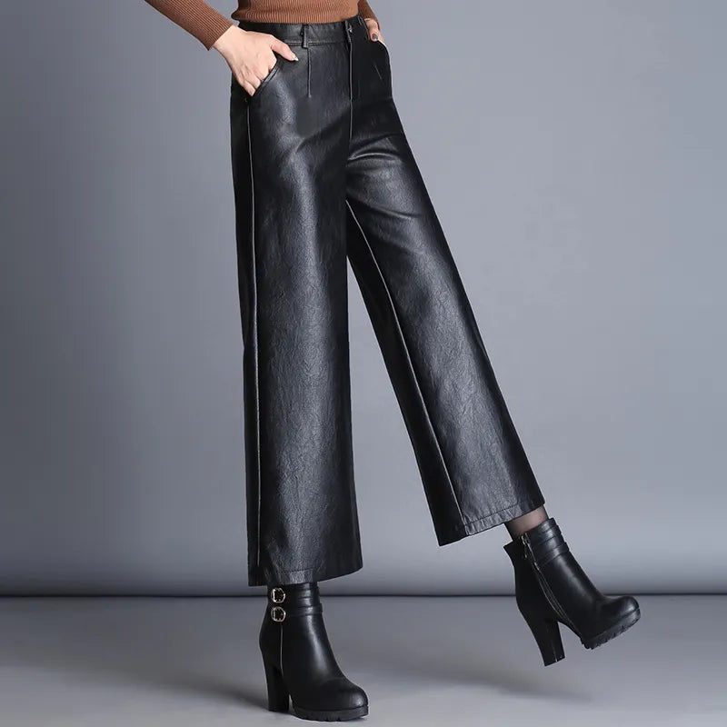 Fashion Plus Size Loose Women Casual Leather Pants