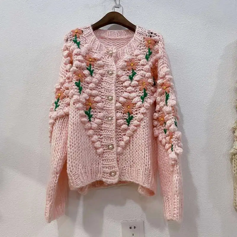 Women's Flower Embroidery Wool Sweater Coat