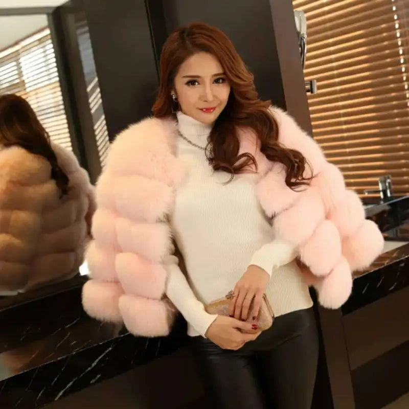 Women's Winter Faux Mink Fur Coat – Elegant Thick Warm Outerwear Jacket