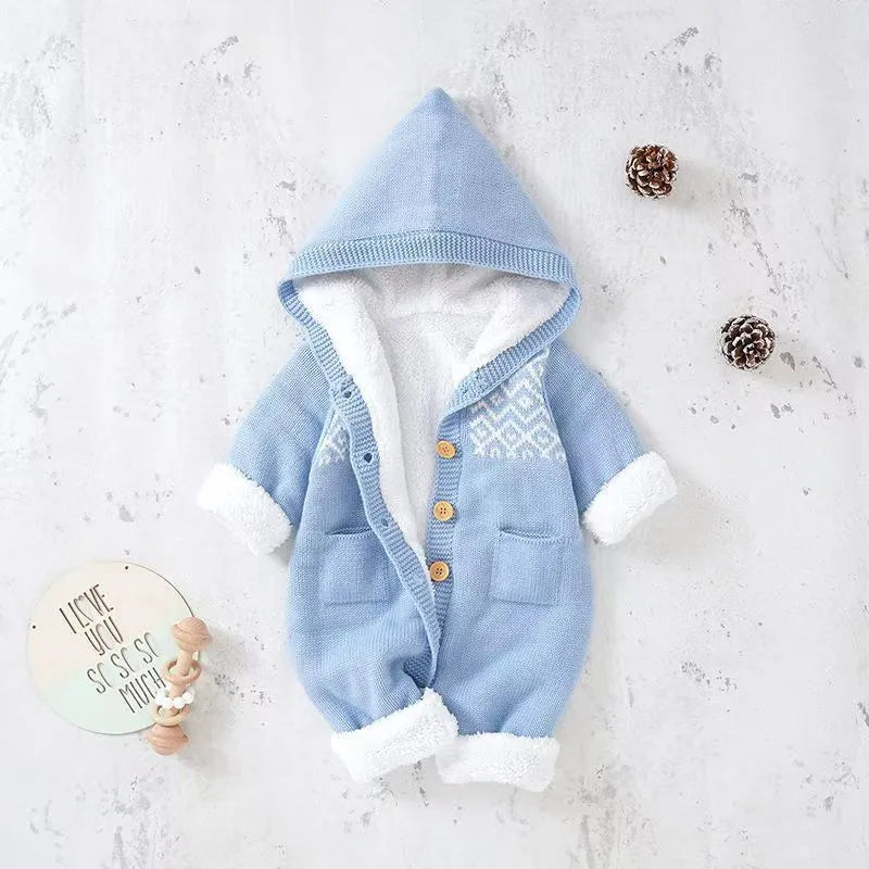 Babies Knit Jumpsuit Cute & Thickened Warm Cotton Romper