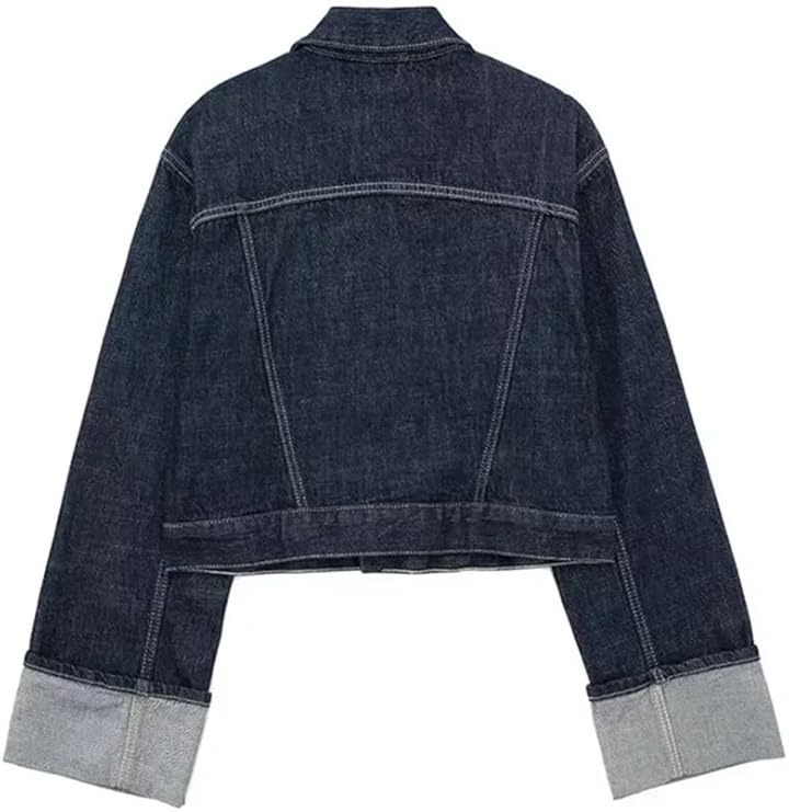 New Women's Hemming Sleeve Denim Jacket Coat