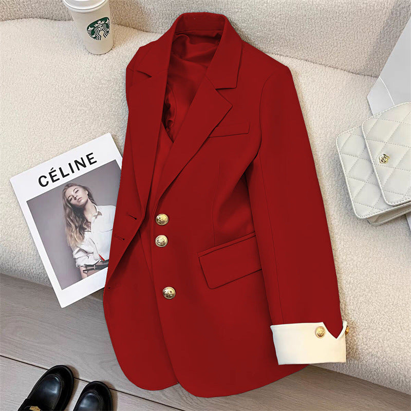 Women's Spring and Autumn Multi-Color Temperament Coat – Fashionable Solid Color Long Sleeve Jacket