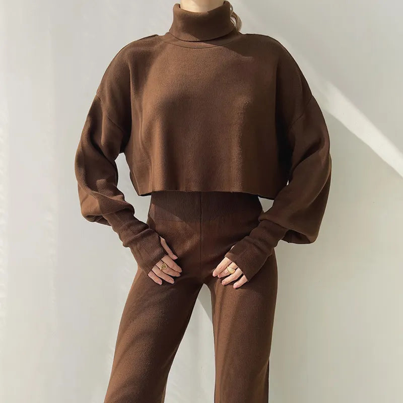 Autumn & Winter Turtleneck Loose Long Sleeve Top and Casual Trousers Set